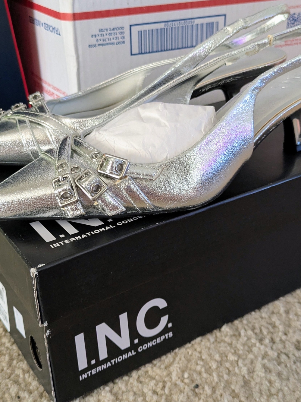 INC International Concepts Women's Silver Slingback Low Heel Pumps